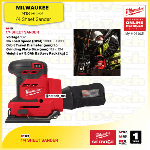 [EZM.5600090] MILWAUKEE Mesin Amplas M18 BQSS (unit only) - 1/4 Sheet Sander M18 BQSS
