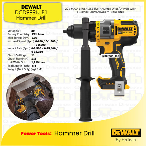 [EZM.5600120] Dewalt DCD999N-B1 Hammer Drill Brushless 1/2" - 20 Volt Max - Bare unit