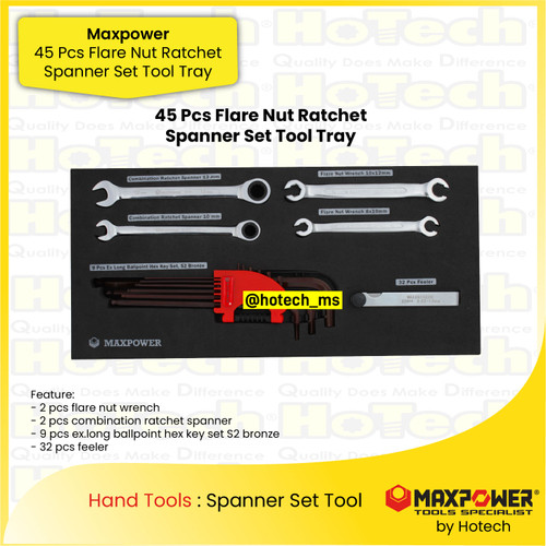 [EZM.5600150] MAXPOWER | 45 Pcs Tool Set Kunci Neple | Ratchet Spanner Set