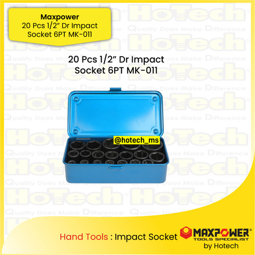 [EZM.5600153] MAXPOWER | 20 Pcs 1/2" Dr Impact Socket 6PT | Impact Socket Set
