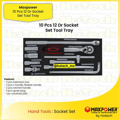 [EZM.5600155] MAXPOWER | 10 Pcs 1/2" DR Socket Set Tool Tray | 1/2" Dr Socket Set