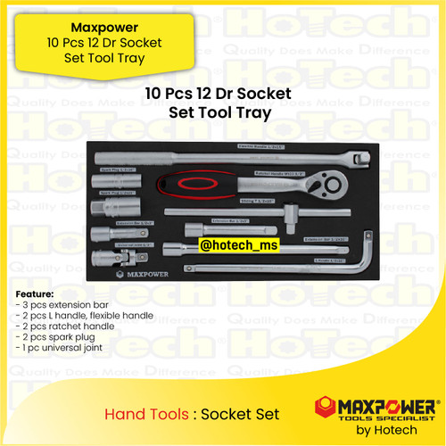 [EZM.5600155] MAXPOWER | 10 Pcs 1/2" DR Socket Set Tool Tray | 1/2" Dr Socket Set