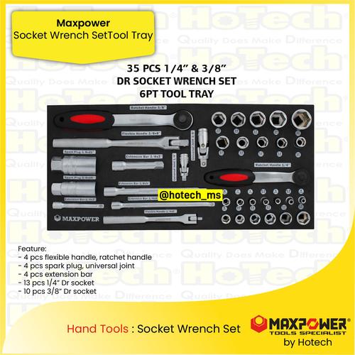 [EZM.5600161] MAXPOWER | 35Pcs 1/4" & 3/8" Dr. Socket Tool Set, 6PT | 6PT Tool Tray