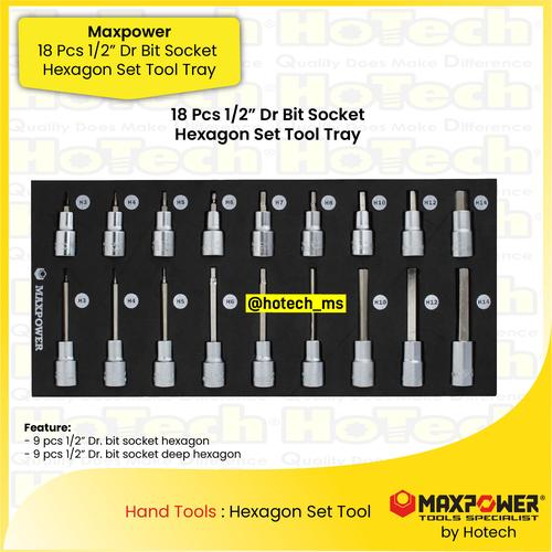 [EZM.5600162] MAXPOWER | 18Pcs 1/2" DR Bit Socket Segienam Tool Set | Bit Socket