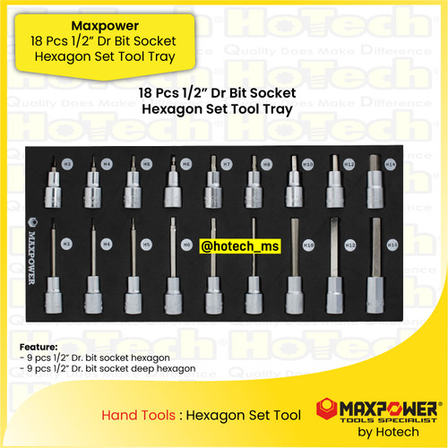 [EZM.5600162] MAXPOWER | 18Pcs 1/2" DR Bit Socket Segienam Tool Set | Bit Socket