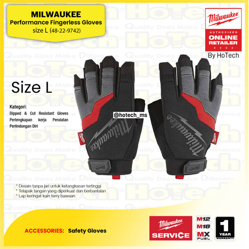 [EZM.5600202] Milwaukee Safety Gloves | Performance Fingerless Gloves 48-22-9742 - L