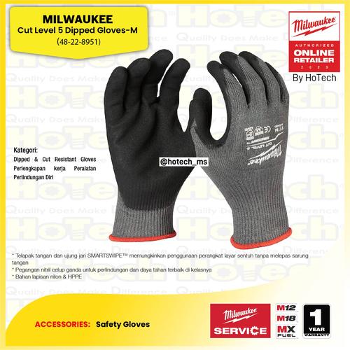 [EZM.5600205] Milwaukee Safety Gloves | Cut Level 1 Dipped Gloves 48-22-8951 Size M