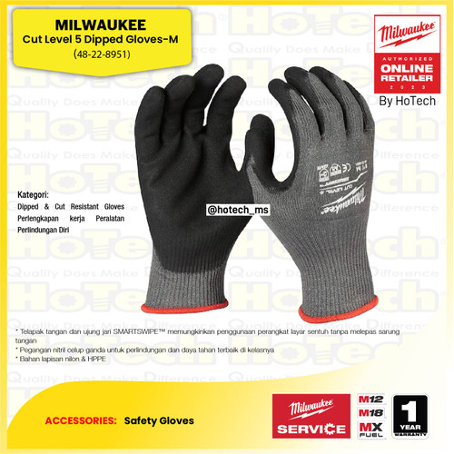 [EZM.5600205] Milwaukee Safety Gloves | Cut Level 1 Dipped Gloves 48-22-8951 Size M