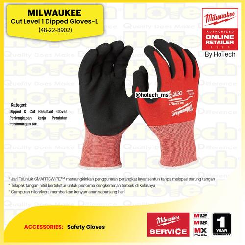 [EZM.5600206] Milwaukee Safety Gloves | Cut Level 1 Dipped Gloves 48-22-8902 Size L
