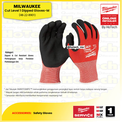 [EZM.5600207] Milwaukee Safety Gloves | Cut Level 1 Dipped Gloves 48-22-8901 Size M