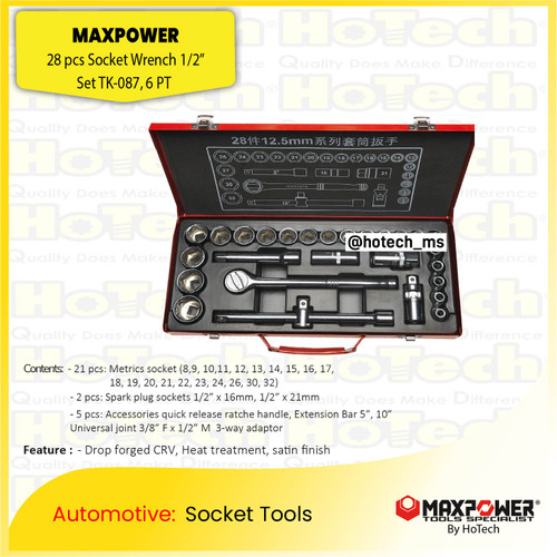 [EZM.5600216] MAXPOWER TK-087 Socket Wrench Socket 6PT | Socekt Wrench 28 pcs