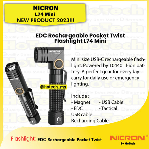 [EZM.5600225] NICRON Senter L74 Mini 400 Lumen | Flashlight Mini | Li-ion Battery