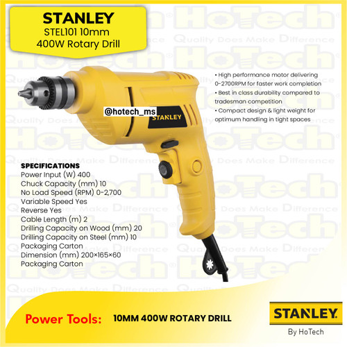 [EZM.5600241] STANLEY STEL101 10MM 400W Rotary Drill | Mesin Rotary