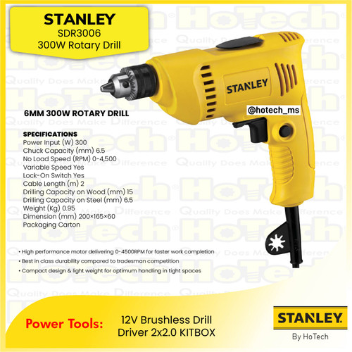 [EZM.5600242] STANLEY SDR3006 6MM 300W Rotary Drill | Mesin Rotary Drill