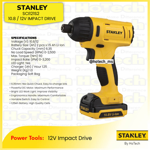 [EZM.5600244] STANLEY SCI121S2 10.8 / 12V Impact Drive | Mesin Impact