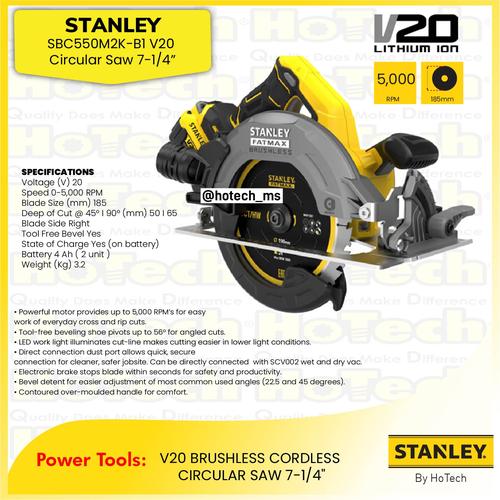 [EZM.5600245] STANLEY SBC550M2K-B1 V20 Circular Saw 7-1/4" | Cordless Gergaji