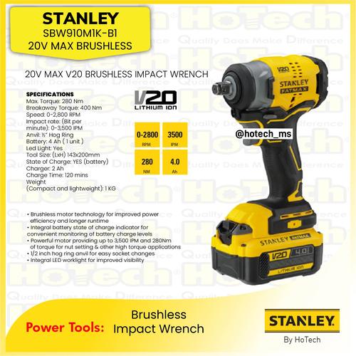 [EZM.5600247] STANLEY SBW910M1K-B1 20V Brushless Impact Wrench | Mesin Impact