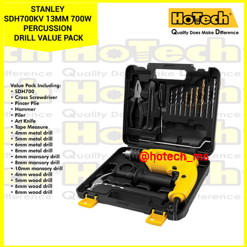 [EZM.5600249] STANLEY SDH700KV 13MM 700W Percussion Drill Value Pack | Mesin Drill