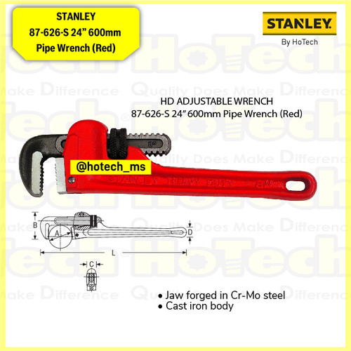[EZM.5600256] STANLEY|87-626-S 24” 600mm Pipe Wrench (Red) | Kunci Pipa