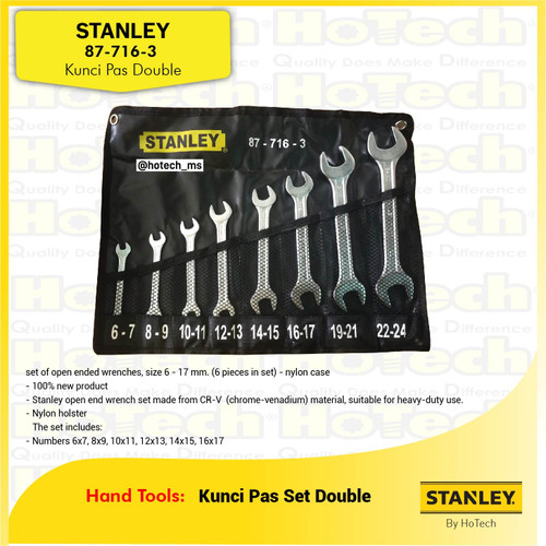 [EZM.5600258] STANLEY 87-716-3 | 8 Pcs Double Open Wrench | Kunci Ring Pas