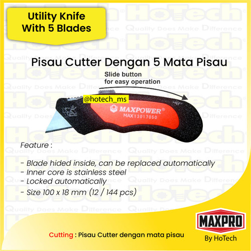 [EZM.5600282] Pisau Cutter 5 Mata Pisau | MAXPOWER | Utilty Knife with 5 Blades