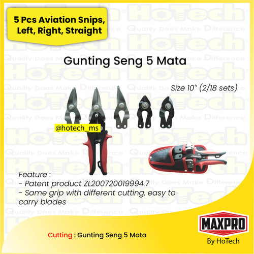 [EZM.5600283] Gunting Seng 5 Mata | MAXPOWER | 5 Pcs Aviation Snips