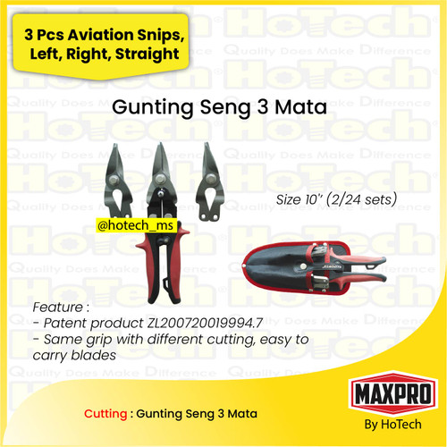 [EZM.5600285] Gunting Seng 3 Mata | MAXPOWER | 3 Pcs Aviation Snips