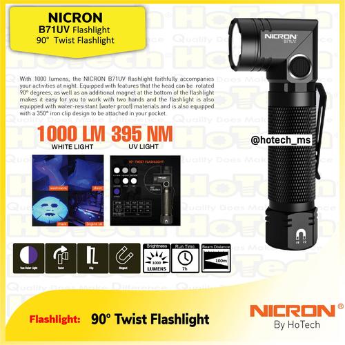 [EZM.5600288] NICRON B71UV 90° Twist Flashlight | LED 1000LM, 7Hour, Jarak 100m
