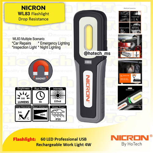 [EZM.5600292] NICRON Flashlight WL83 Drop Resistant | Senter LED 500 Lumens 5H