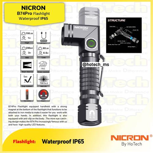 [EZM.5600295] NICRON Flashlight B74Pro | Senter LED 700Lumen | Waterproof IP65