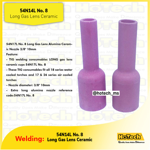 [EZM.5600306] Long Gas Lens Alumina Ceramic Nozzle 1/2'' 54N14L No. 8 For Tig Torch