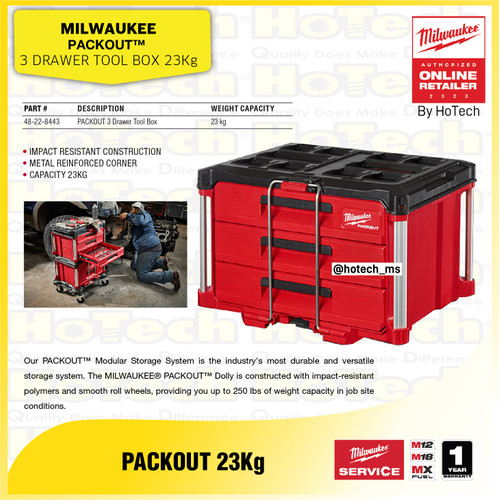 [EZM.5600335] Milwaukee 3-Drawer Tool Box | Storage Tool Box | 3 Tempat Perkakas