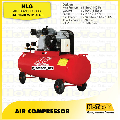 [EZM.5600341] NLG AIR COMPRESSOR 3 HP 150 L 3 PHASE BAC 1530 KOMPRESOR ANGIN