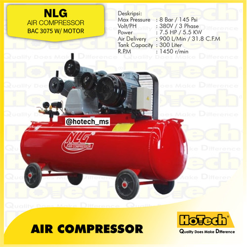 [EZM.5600342] NLG AIR COMPRESSOR 7,5 HP 300 L 3 PHASE BAC 3075 KOMPRESOR ANGIN