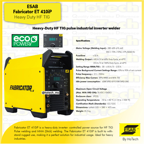 [EZM.5600349] Esab Fabricator ET 410iP Heavy Duty TIG Industrial Welding Inverter