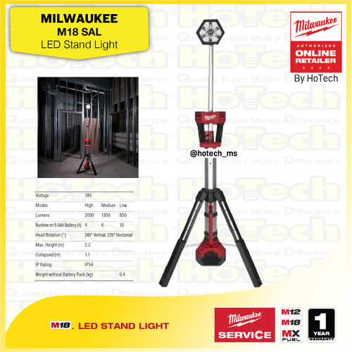 [EZM.5600365] MILWAUKEE M18 SAL LED Stand Light | Lampu Sorot Kontruksi (unit only)