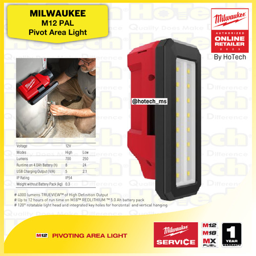 [EZM.5600372] MILWAUKEE M12 PAL Pivoting Area Light | Lampu Senter LED