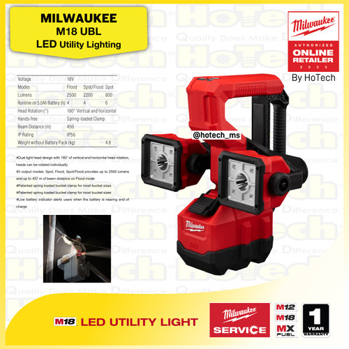 [EZM.5600374] MILWAUKEE M18 UBL LED Utility Light | Lampu LED Power Lighting