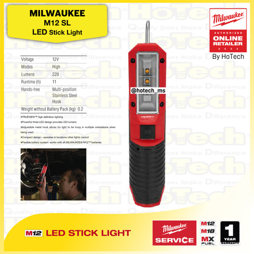 [EZM.5600376] MILWAUKEE M12 SL LED Stick Light | Lampu Senter LED