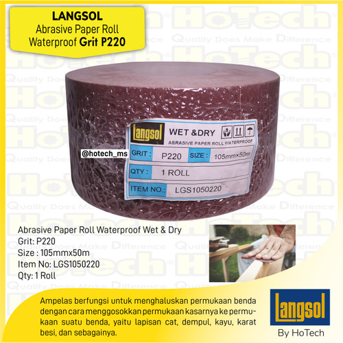 [EZM.5600388] Kertas Amplas Roll | Langsol | Abrasive Cloth Roll, Waterproof P220/5R