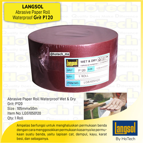 [EZM.5600390] Kertas Amplas Roll | Langsol | Abrasive Cloth Roll, Waterproof P120/5R
