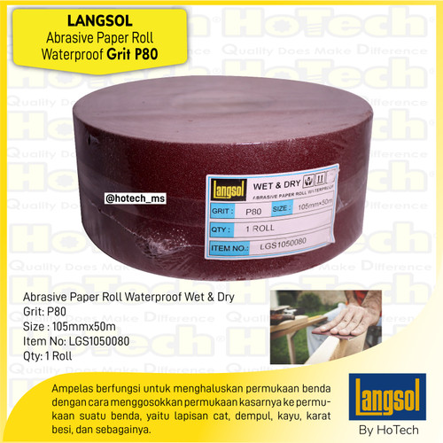 [EZM.5600392] Kertas Amplas Roll | Langsol | Abrasive Cloth Roll, Waterproof P80/5R