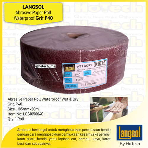 [EZM.5600393] Kertas Amplas Roll | Langsol | Abrasive Cloth Roll, Waterproof P40/5R