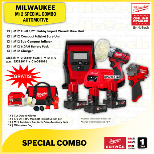 [EZM.5600402] MILWAUKEE Spesial Combo Automotive M12 Impact Wrench & Polisher