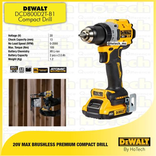 [EZM.5600411] Dewalt DCD800D2T | Brushless Cordless | Mesin Drill Driver | Mesin Bor