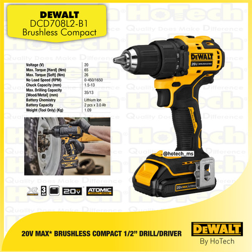 [EZM.5600412] Dewalt DCD708L2 | Brushless Cordless | Mesin Drill Driver