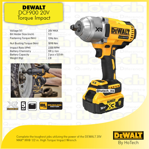 [EZM.5600414] DEWALT | DCF900 1/2 In. High Torque Impact Wrench | Mesin Bor