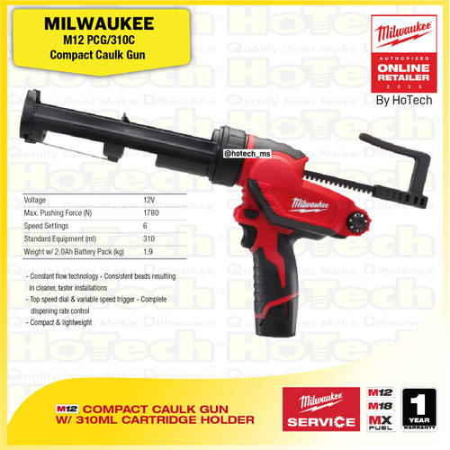 [EZM.5600422] MILWAUKEE M12 PCG/310C | Compact Caulk Gun (Unit Only)