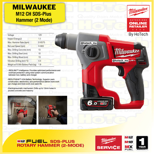 [EZM.5600426] MILWAUKEE M12 CH | SDS-Plus Hammer (2 Mode) Mesin bobok (unit Only)