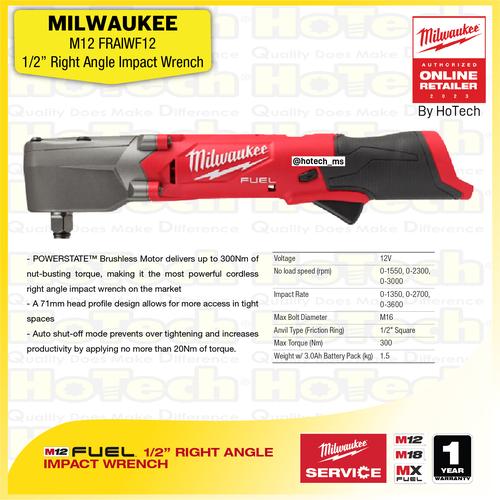 [EZM.5600428] MILWAUKEE M12 FRAIWF12 | 1/2” Right Angle Impact Wrench (Unit Only)